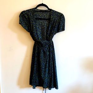 Green cheetah print wrap dress